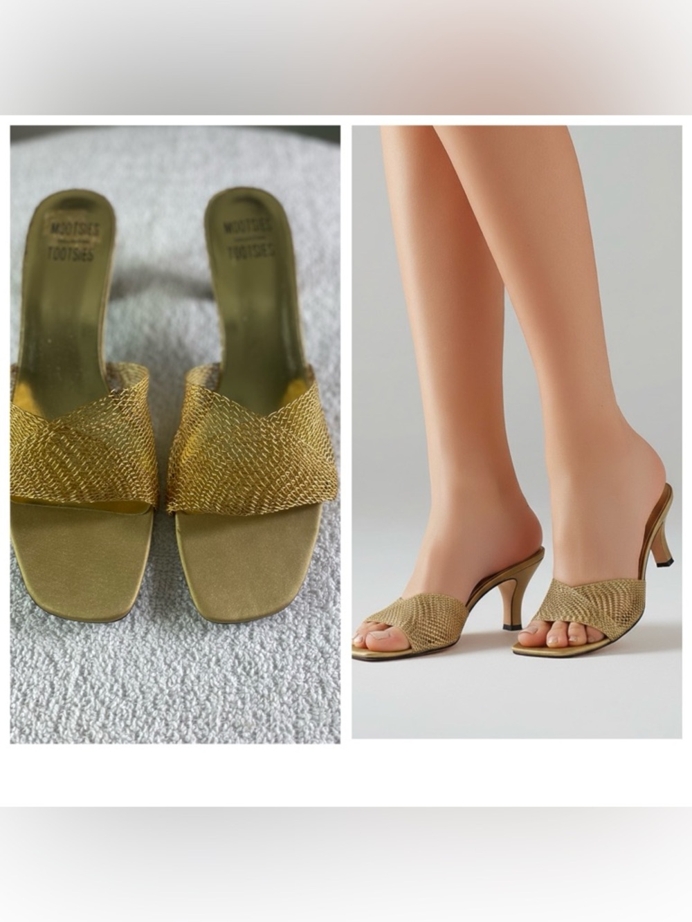 Mootsies Tootsies Women’s Sz 8.5  Gold Woven Mesh kitten heel slide sandals